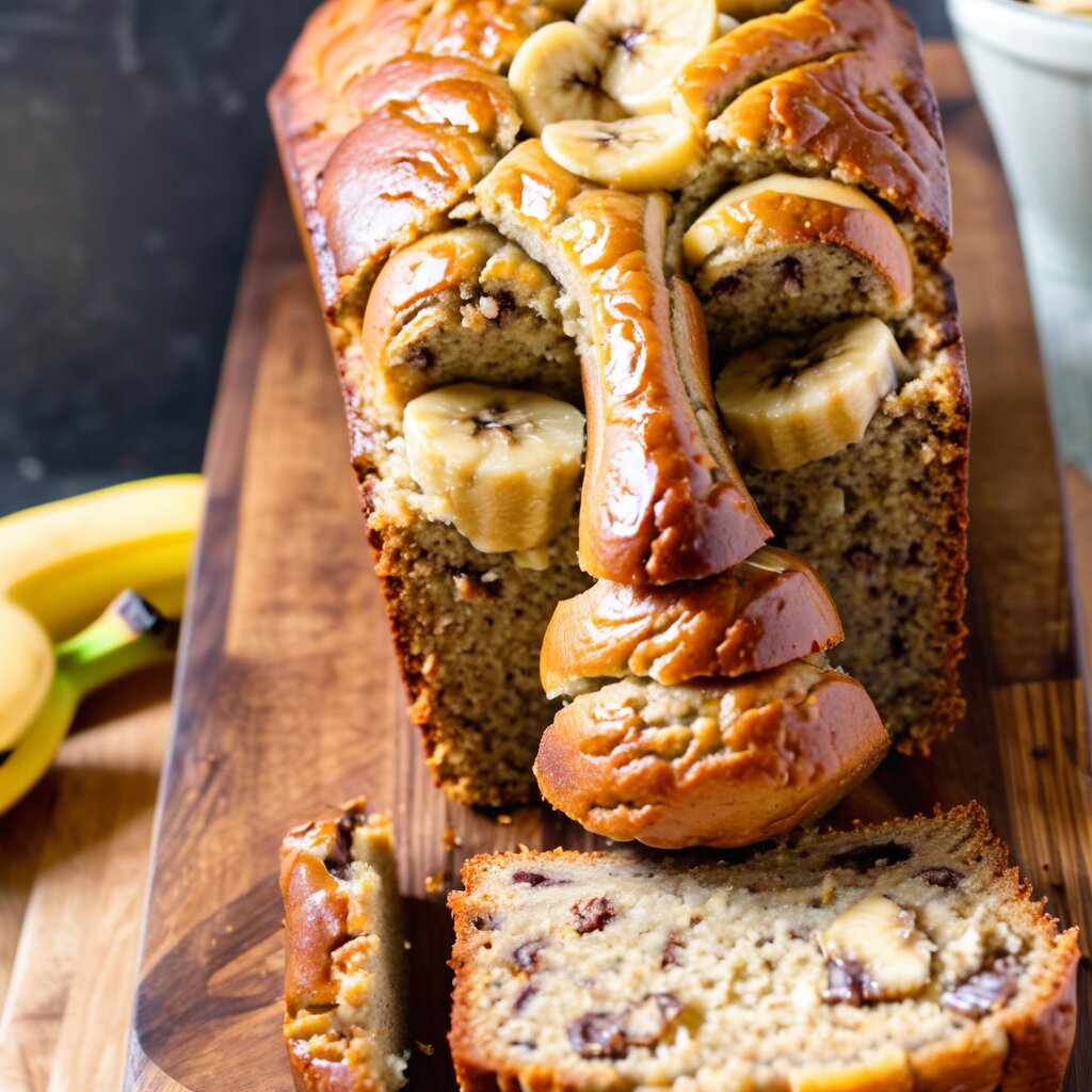 Bananenbrot auf Brett